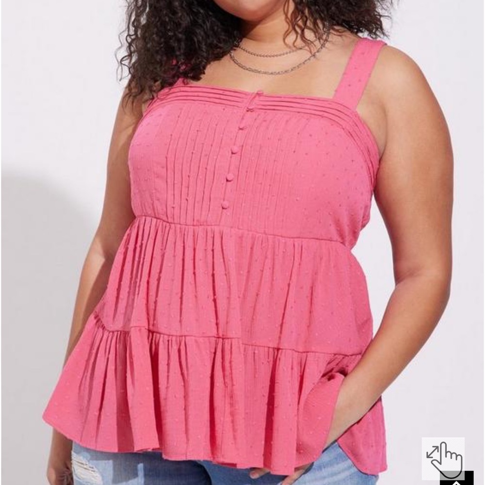 Torrid Swiss Dot Washable Gauze Tiered Pin Tuck Tank